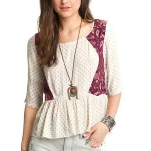 Free People Dandelion Paisley Peplum Top Blouse XS